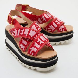 Stella McCartney Red/Pink Striped Fabric Platform Sandals Size 37